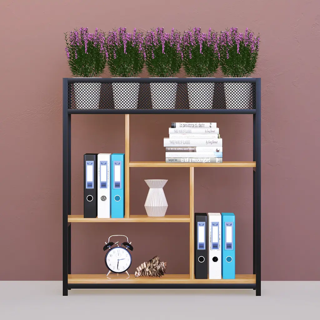 steel bamboo office shelves
